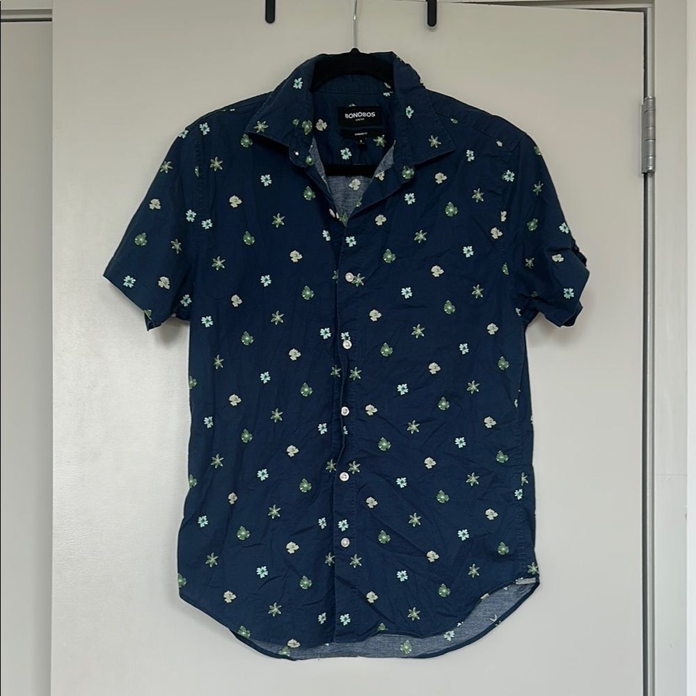 BONOBOS Blue and Green Casual Button Down Shirt